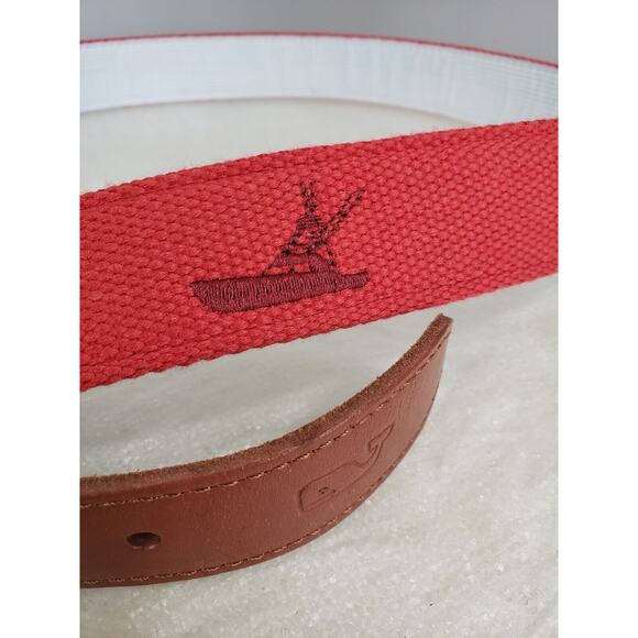 NEW SZ 30 Vineyard Vines Jetty Red Cotton Leather EMB ICON Canvas Club sailboat - Picture 3 of 5